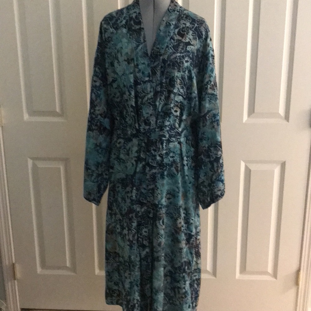 Novica Navy Blue Turquoise Aqua Blush Pink Printed Tie Dye Floral Robe XL